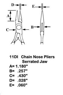 Excelta 11DI 4.8in Straight Chain Nose Plier With Serrated Jaws Measurements